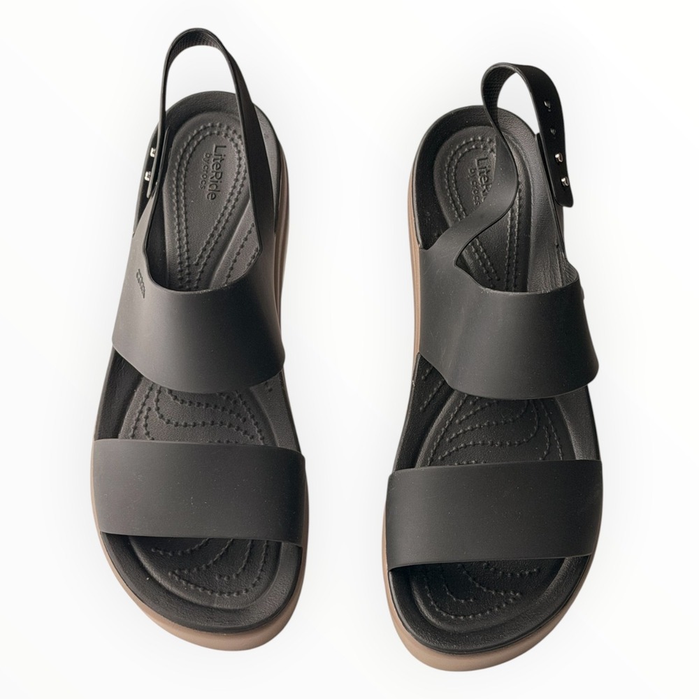 Crocs Brooklyn Women's Size 10 Black LiteRide Low Wedge Platform Sandals